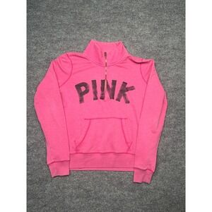 PINK Victoria's Secret Quarter Zip Pullover Sweatshirt 86 Logo Pocket Sz Small